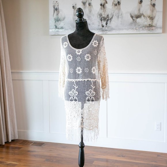 Crocheted Off White bathing Suit Cover up dress - Picture 1 of 11